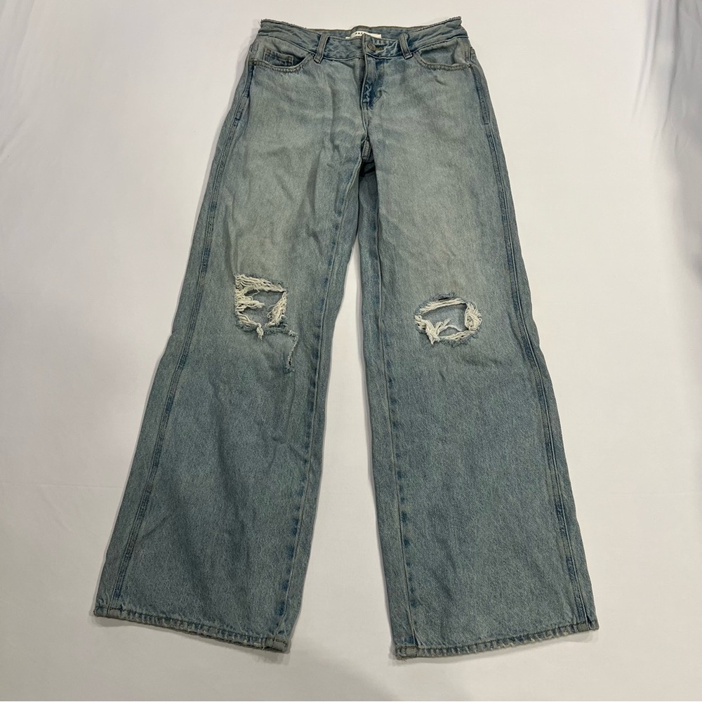 PacSun Low Rise Baggy Jeans Size 25 Light Wash Distressed Wide Leg